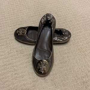 Tory Burch Reva gold/brown metallic flats